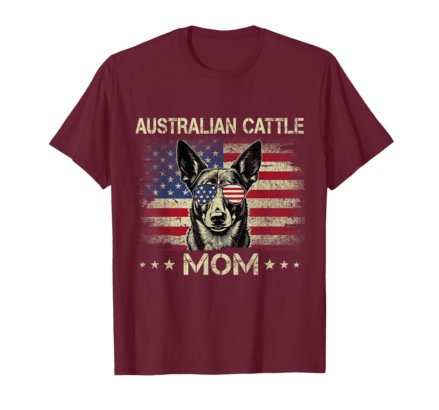 Australian Cattle Mom Dog Vintage American Flag 4th Of July T-Shirt