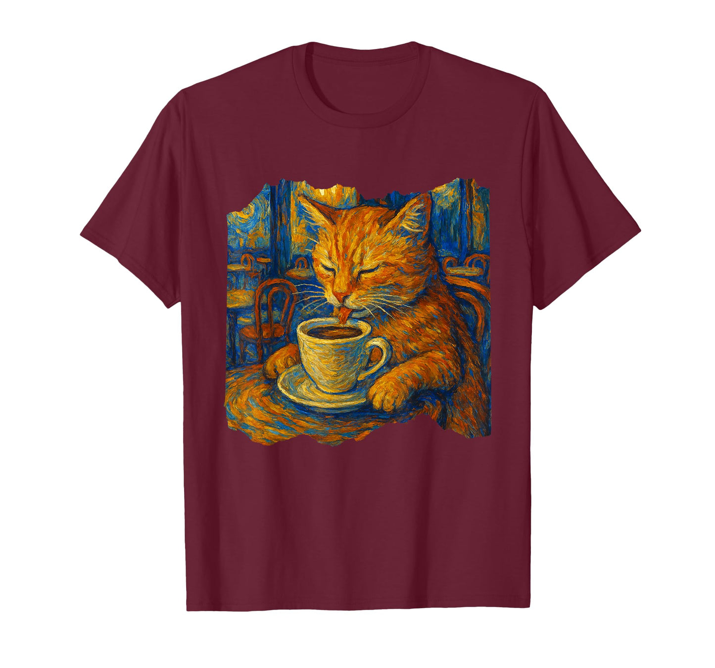 Van Gogh Cat Painting Funny Artistic Cat Coffee Lover T-Shirt