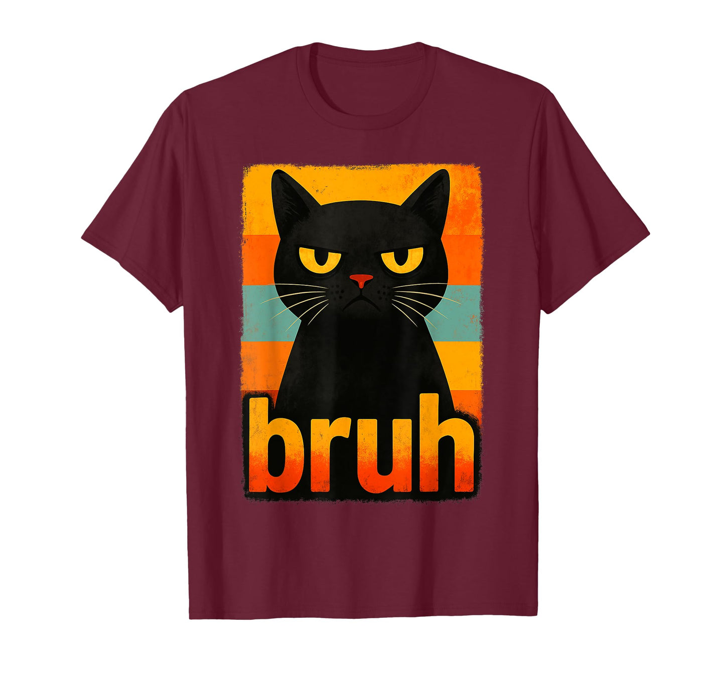 Funny Retro Bruh Black Cat Meme Graphic for Boys Girls T-Shirt