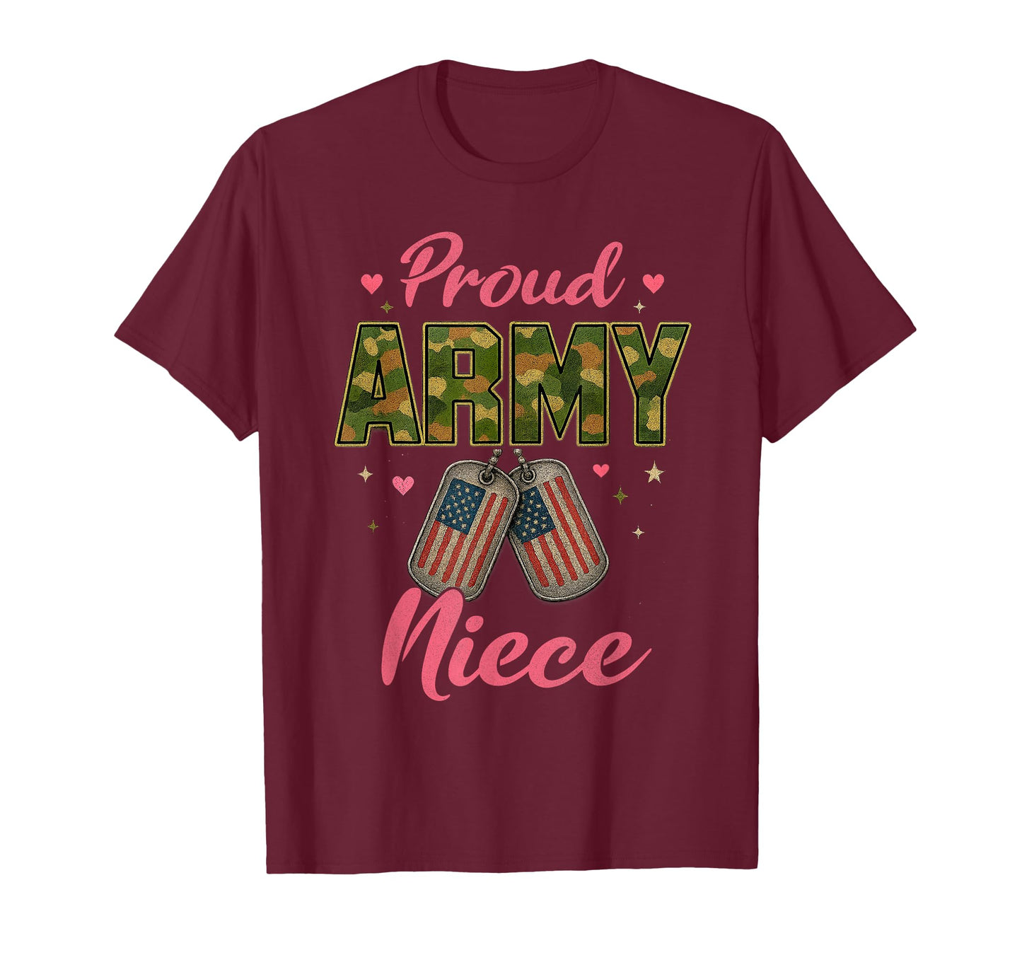 Camo American Flag Usa Camouflage Proud Army Niece Dog Tags T-Shirt