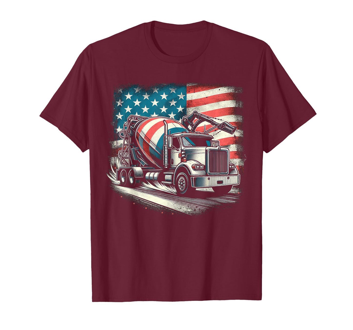 Cement Mixer Truck Construction America Flag T-Shirt