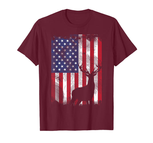 American Flag Deer Elk Hunting USA Patriotic Hunter Gift T-Shirt
