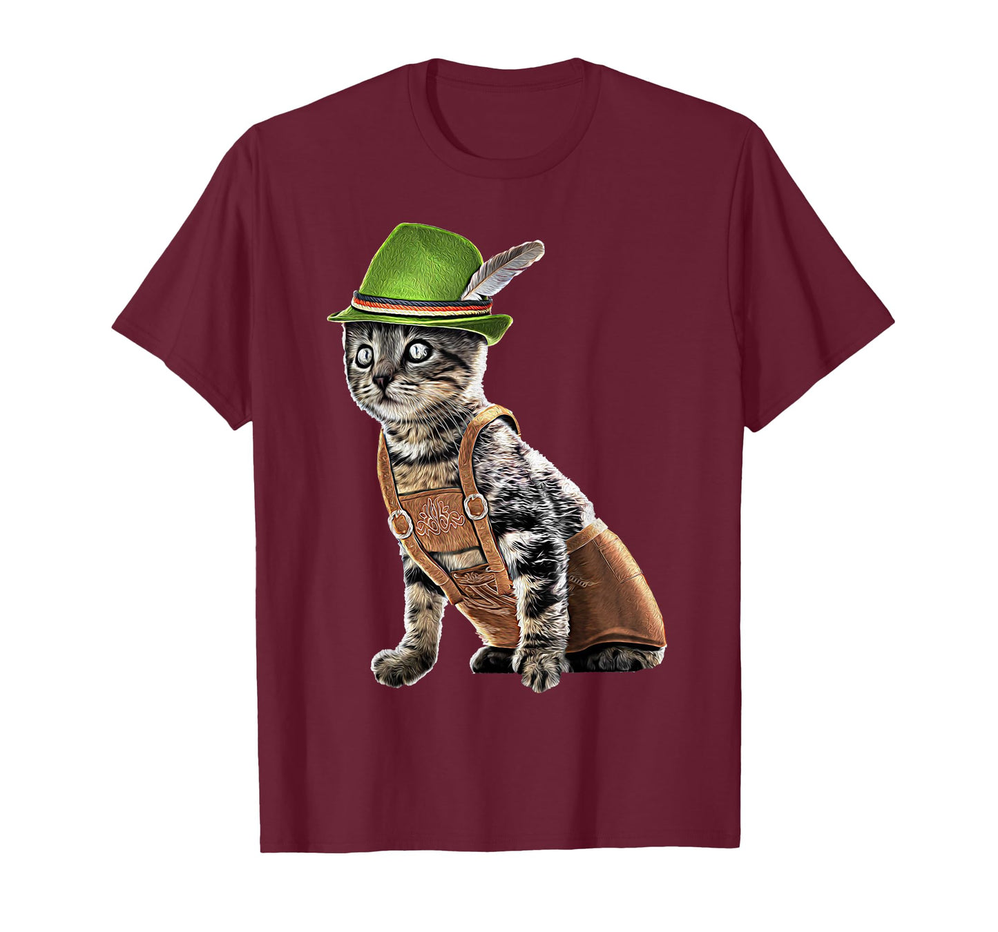 Oktoberfest Cat Bavarian Lederhosen Costume Alpine Hat Gift T-Shirt
