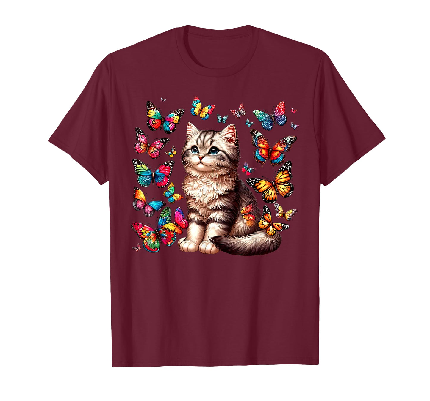 Cute Cat With Colorful Butterfly Art Pet Lover Kitten T-Shirt for Men Women Girls Kids