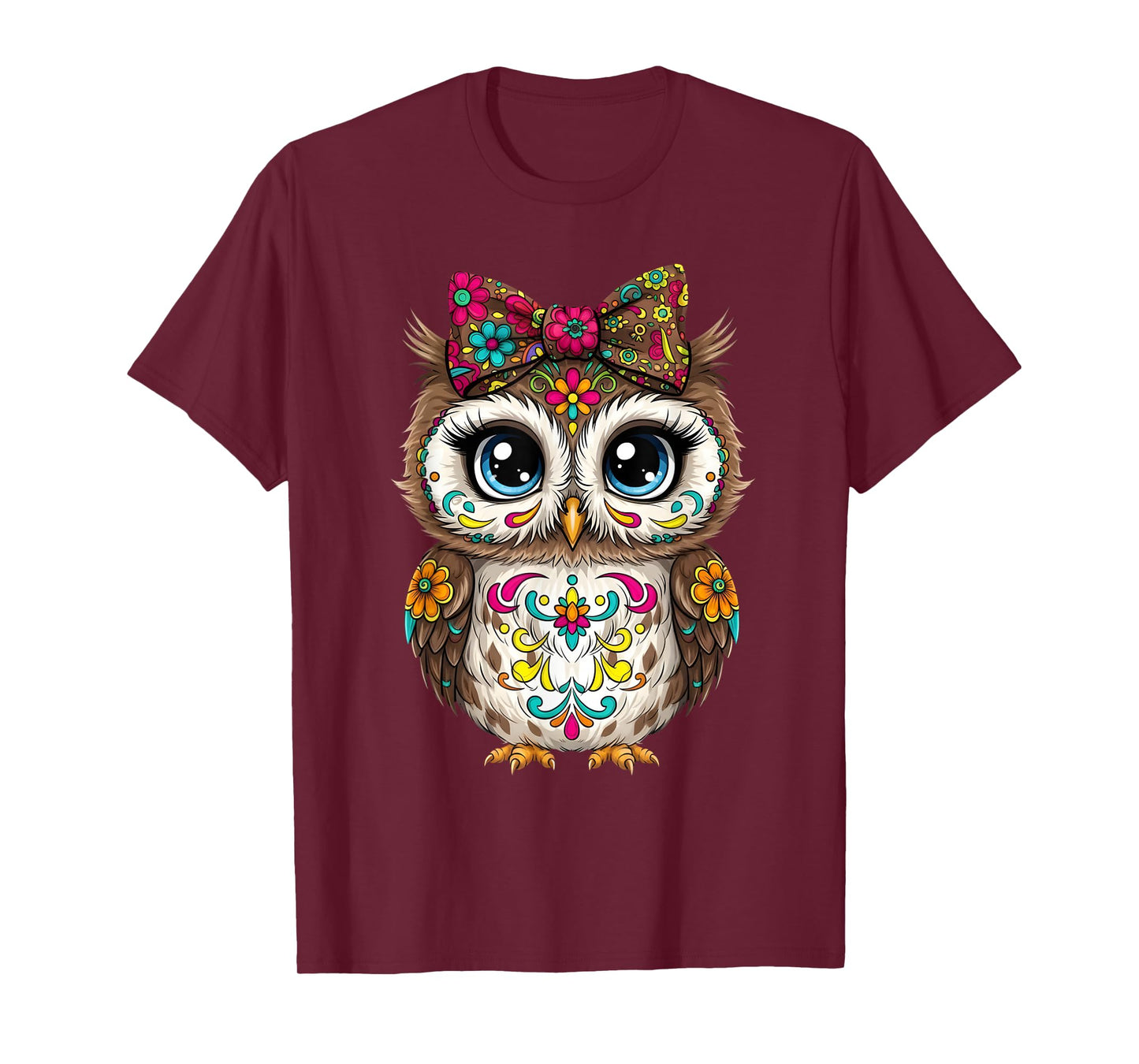 Cute Floral Owl Chibi Forest Folk Art Character Design T-Shirt