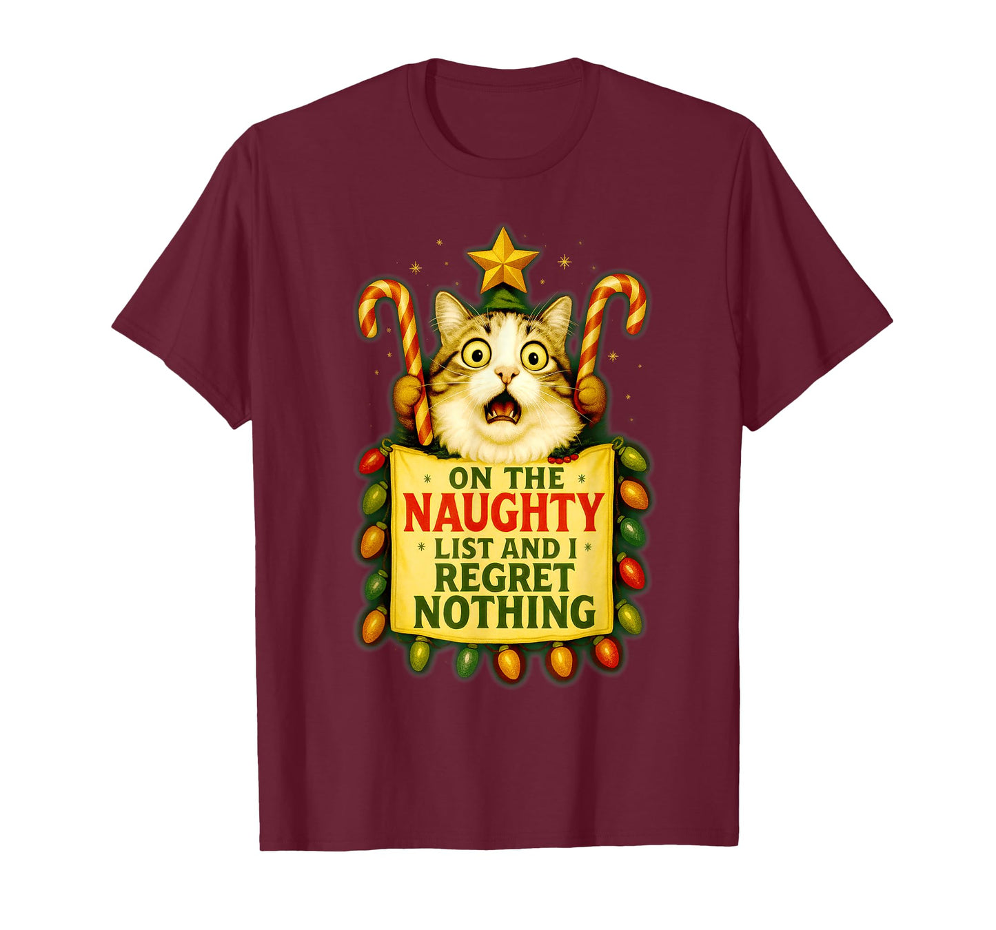 On The Naughty List I Regret Nothing Christmas Cat Lovers T-Shirt