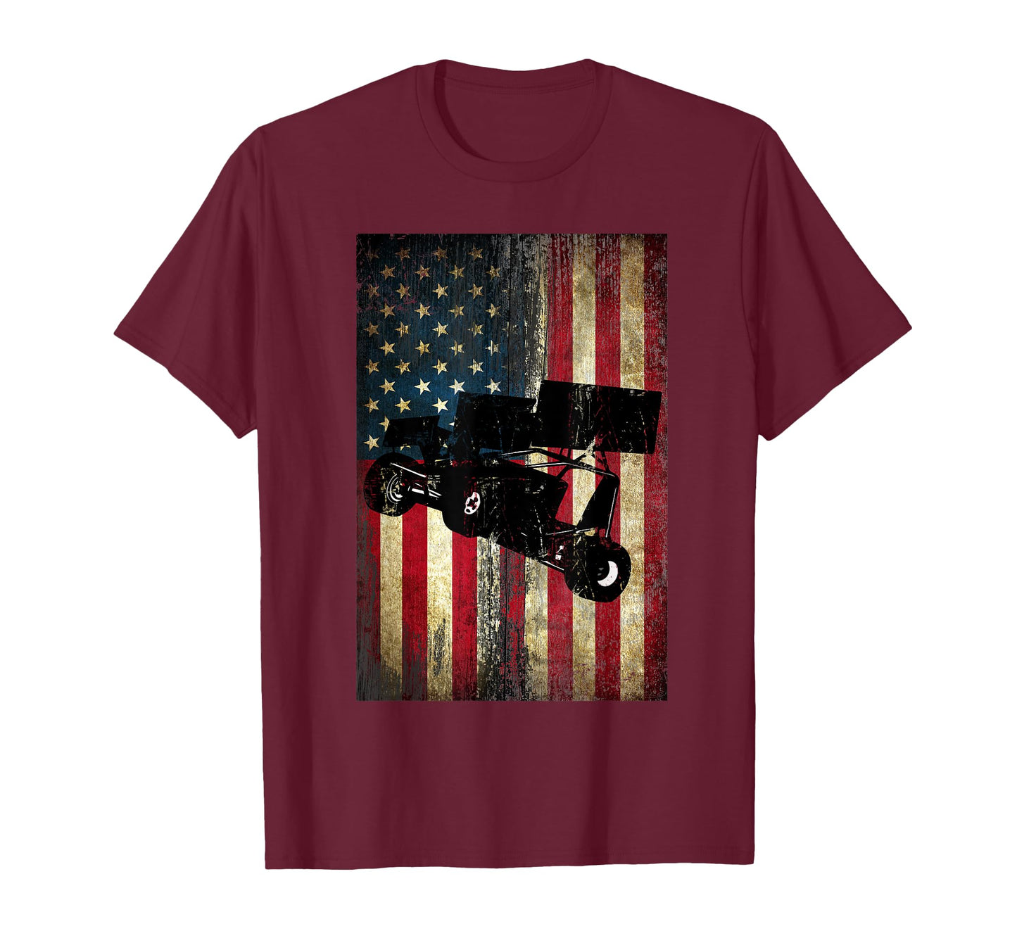 Sprint Car Dirt Track Racing Distressed American Flag Women Kids Men T-Shirt
