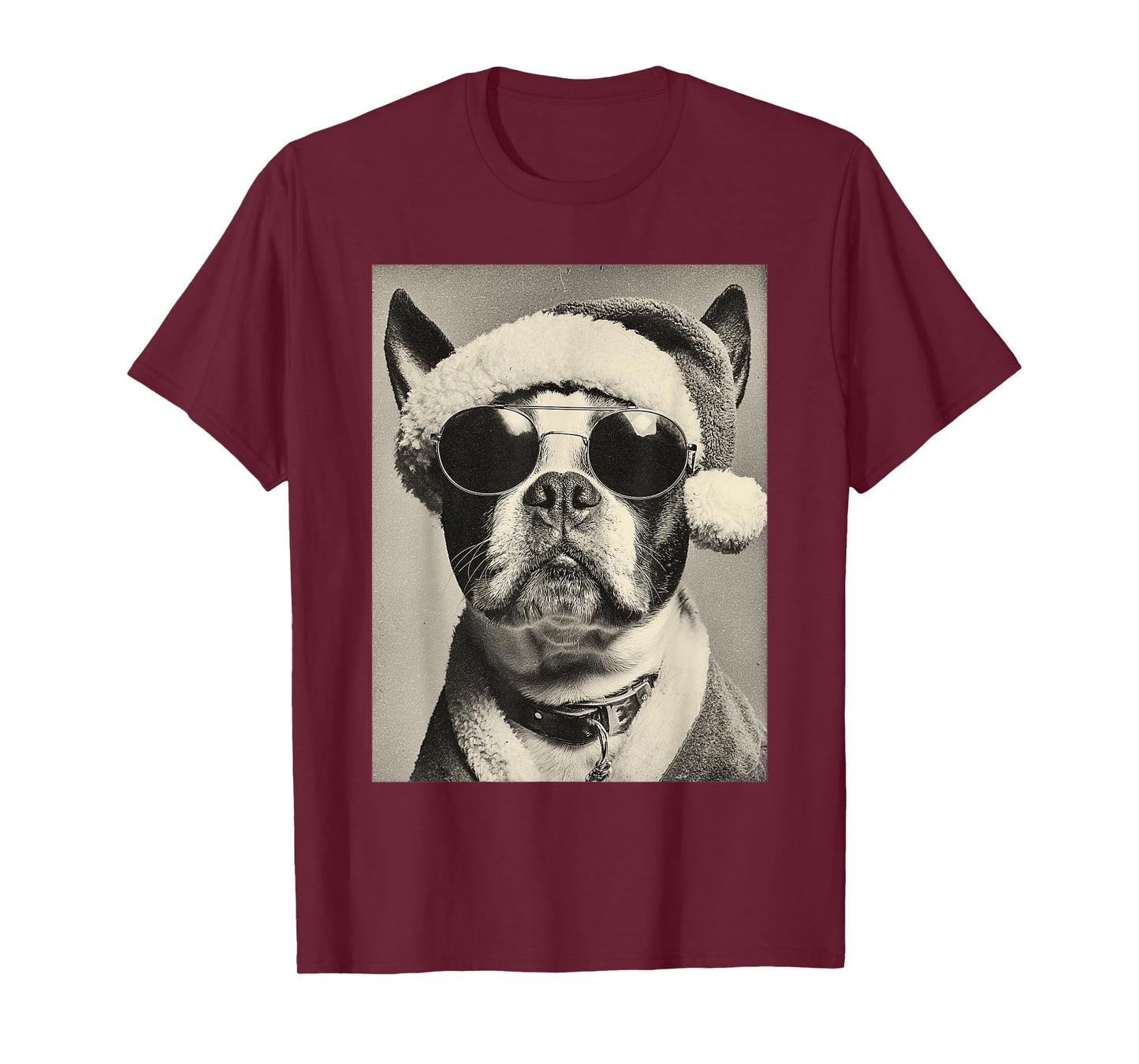 Boston Terrier with Sunglasses Retro Christmas Festive Dog T-Shirt