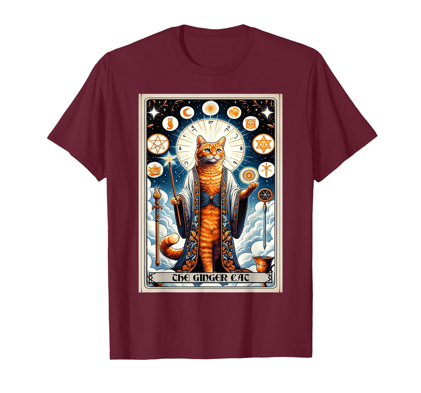 Orange The Ginger Cat Tarot Card Cat T-Shirt, Small, Black