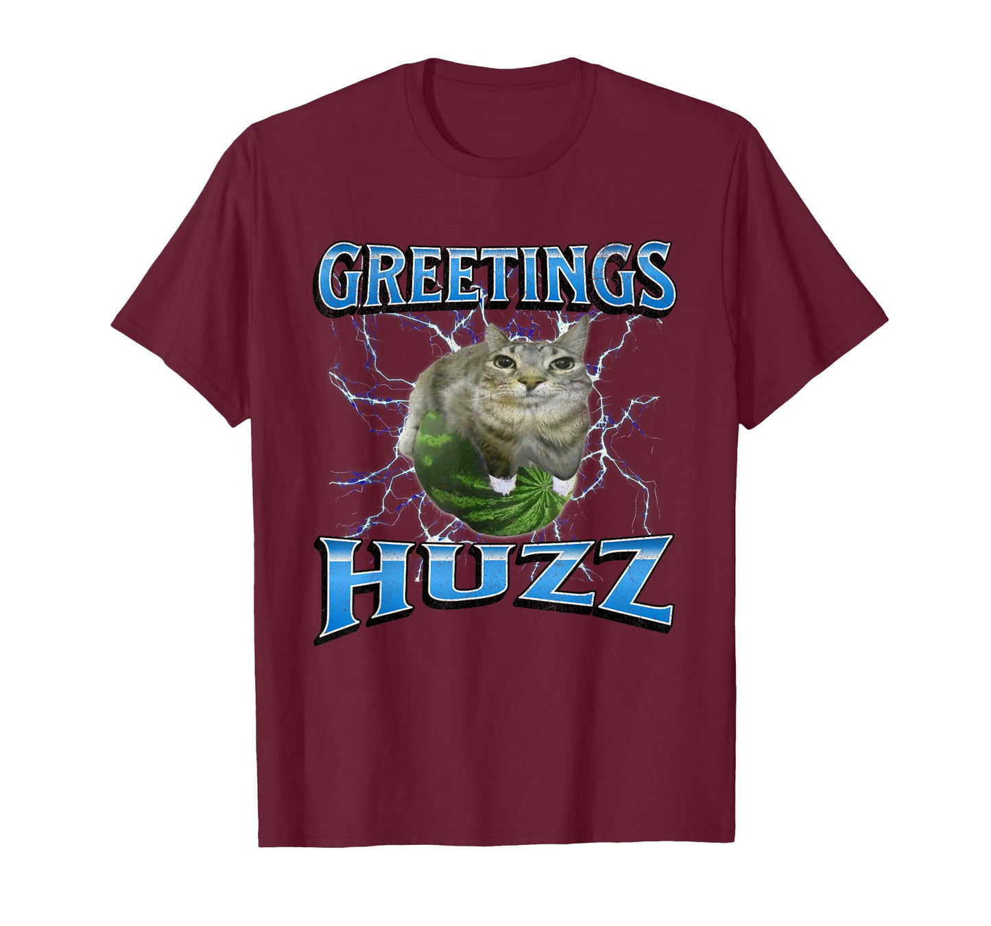 Greetings Huzz Funny Watermelon Cat Meme Bootleg Graphic T-Shirt for Men Women