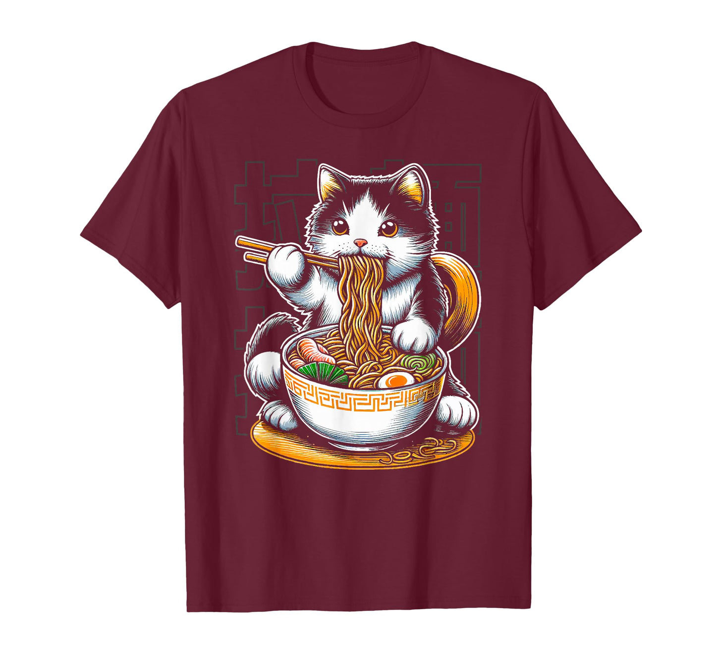 Cat Eating Ramen Food Cat Lover Ramen Noodles Eater T-Shirt