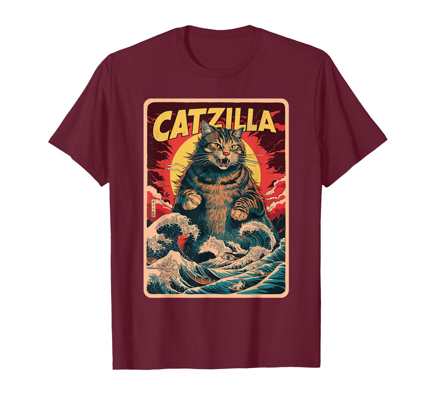 Catzilla Japanese Art Funny Cat Vintage Graphic T-Shirt for Men Women