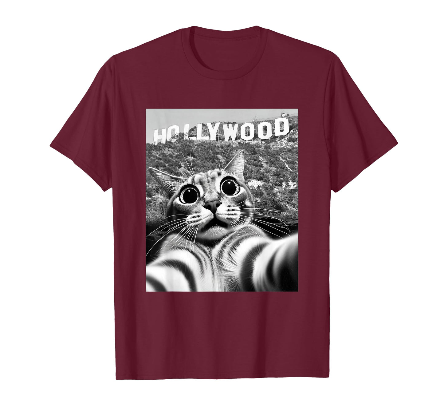 California Cat Taking Selfie at Hollywood Sign Cat Selfie T-Shirt