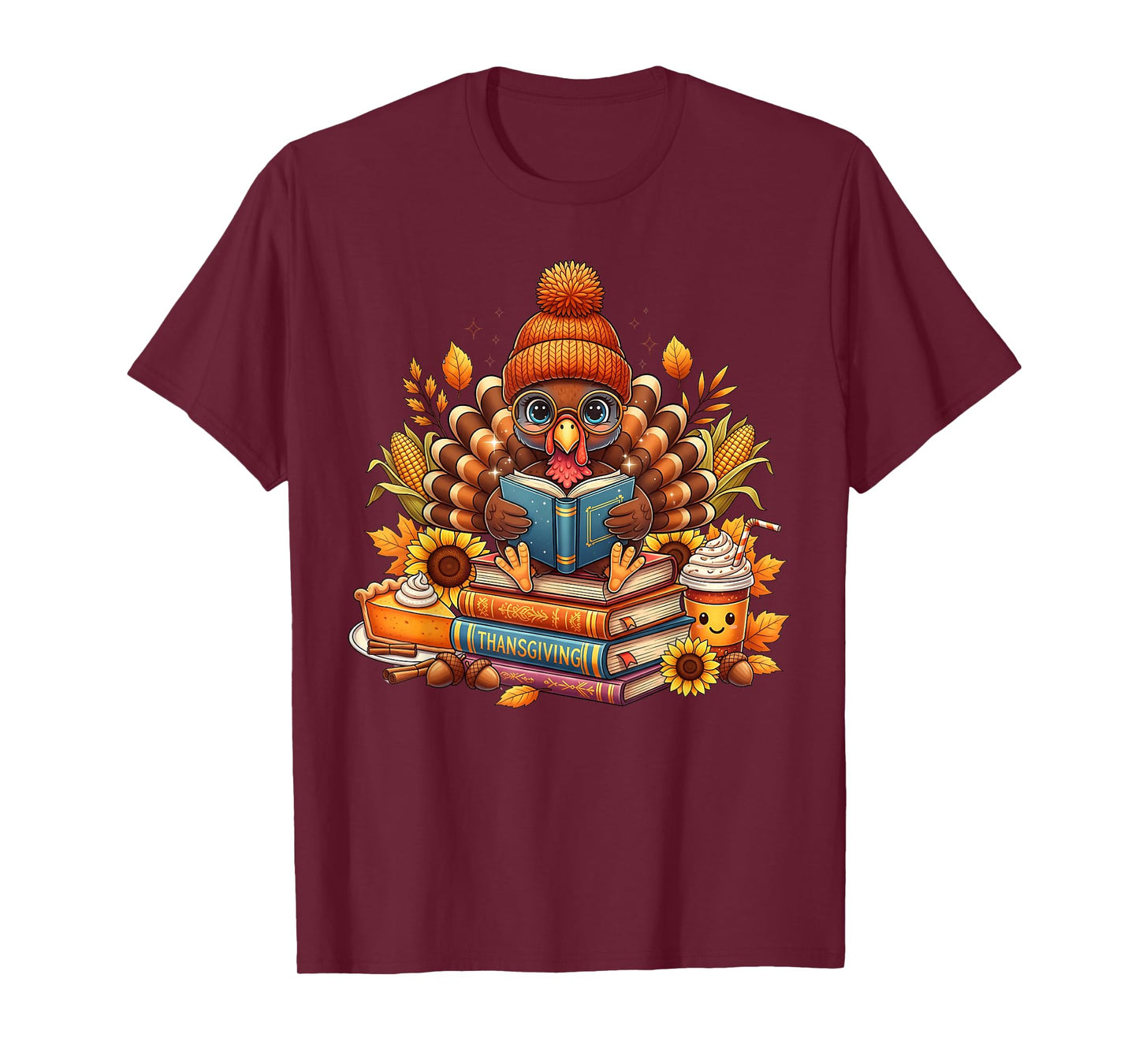 Turkey Reading Books Fall Thanksgiving Teacher Book Lovers T-Shirt