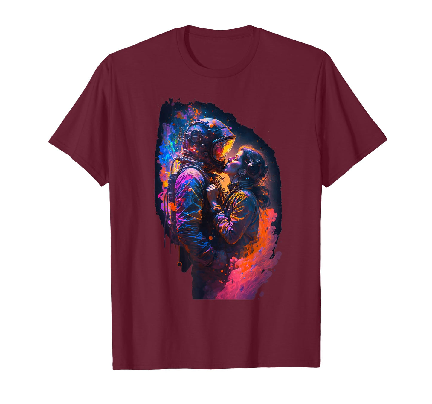 Astronaut Love Couple Kiss Outer Space | Colorful Astronaut T-Shirt