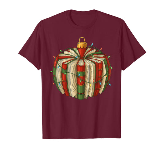 Christmas Book Ornament Lights Holiday Reading Lover Teacher T-Shirt