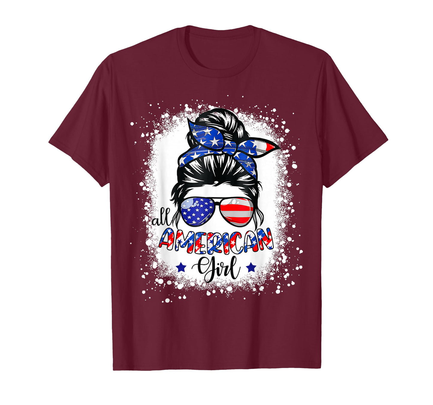 All American Girl Shirt USA Flag 4th July Women Kid Bleached T-Shirt