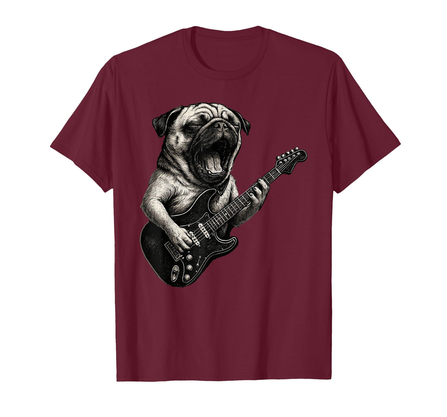 Dog Pug Playing Guitar Rock Funny T-Shirt