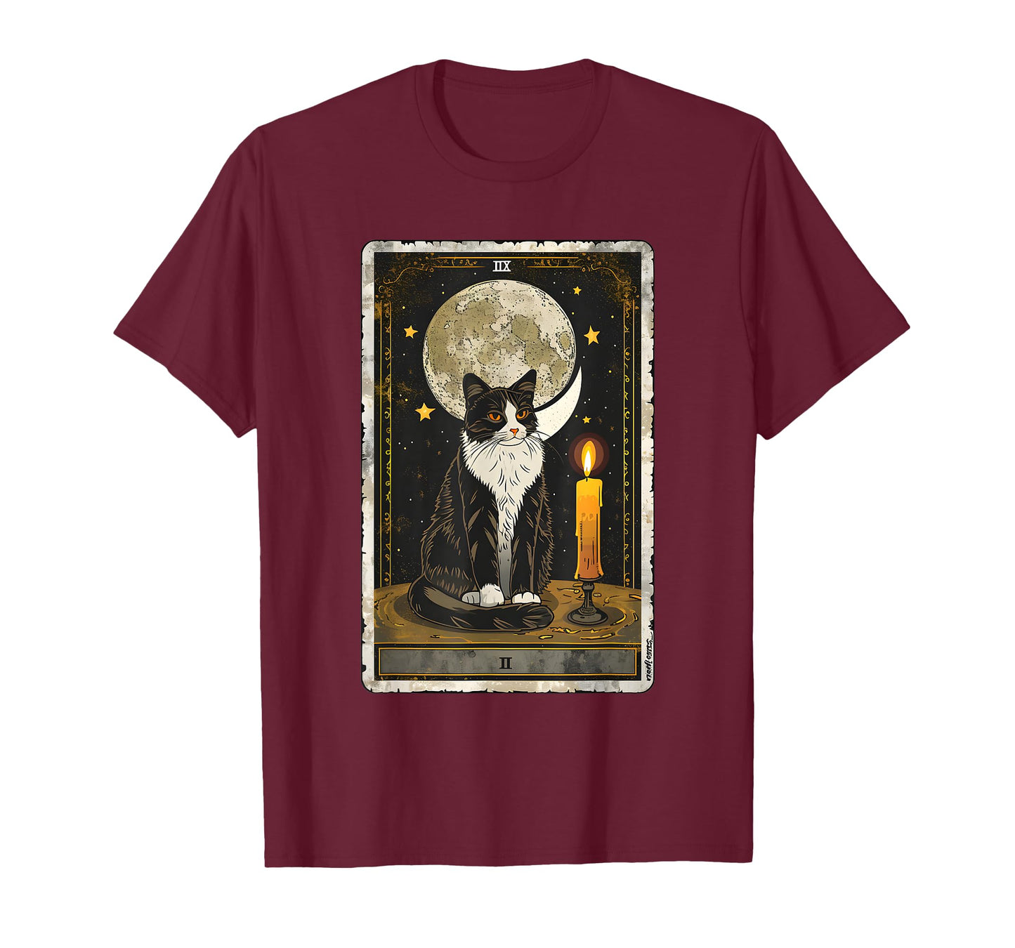Mystical Feline Serenity: Tarot Moonlight Cat Men Women Kids T-Shirt