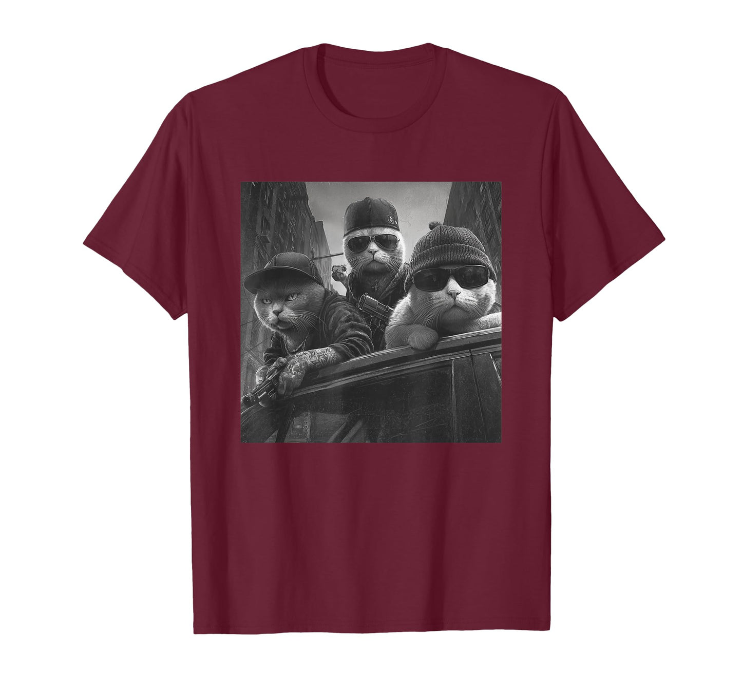 Funny Cat Gangsters Black & White Urban Streets New York T-Shirt