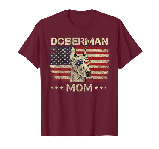 Doberman Mom Dog Lovers American Flag 4th Of July T-Shirt