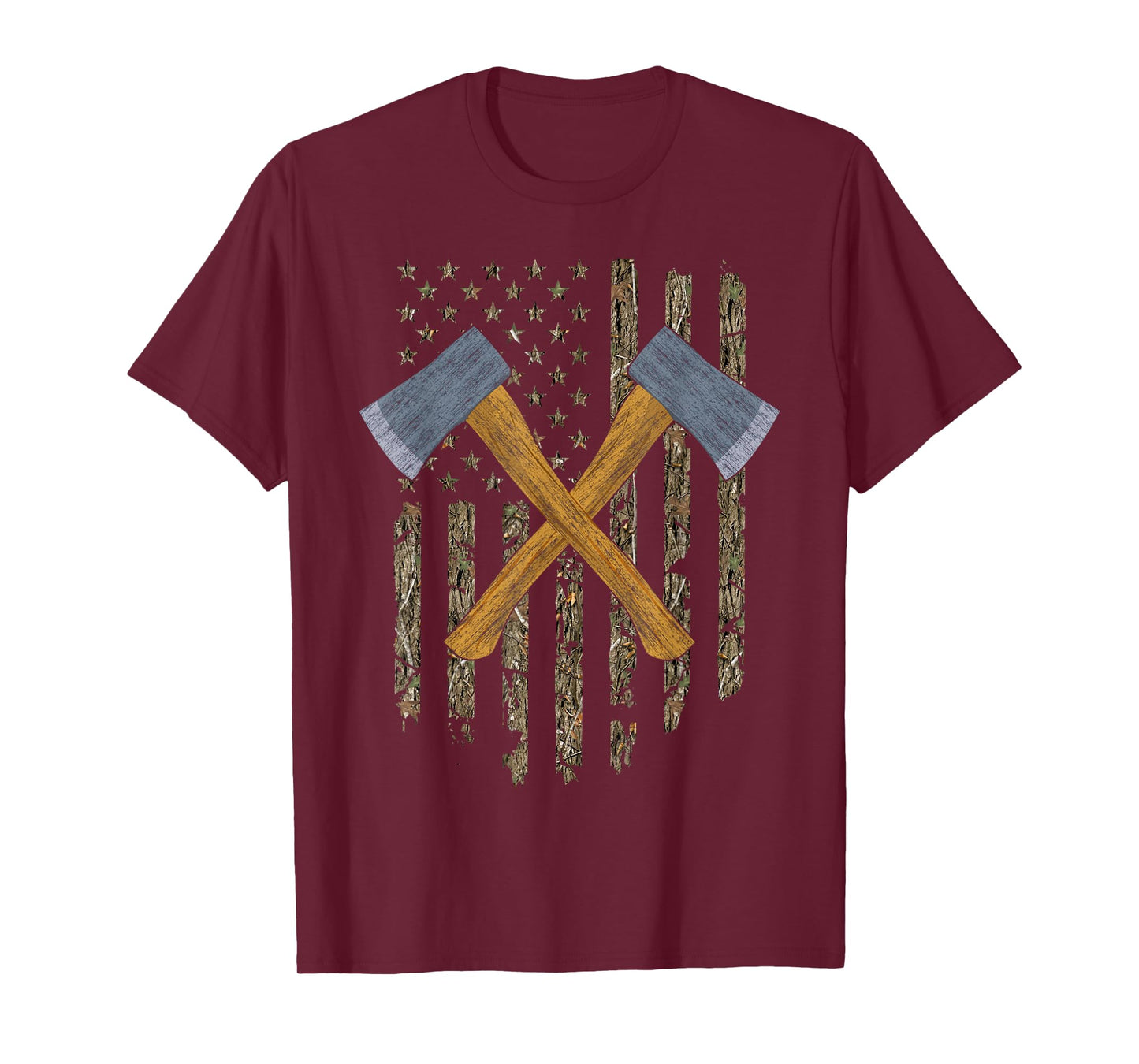 Axe Throwing Hatchets American Flag Tree Camouflage Vintage T-Shirt