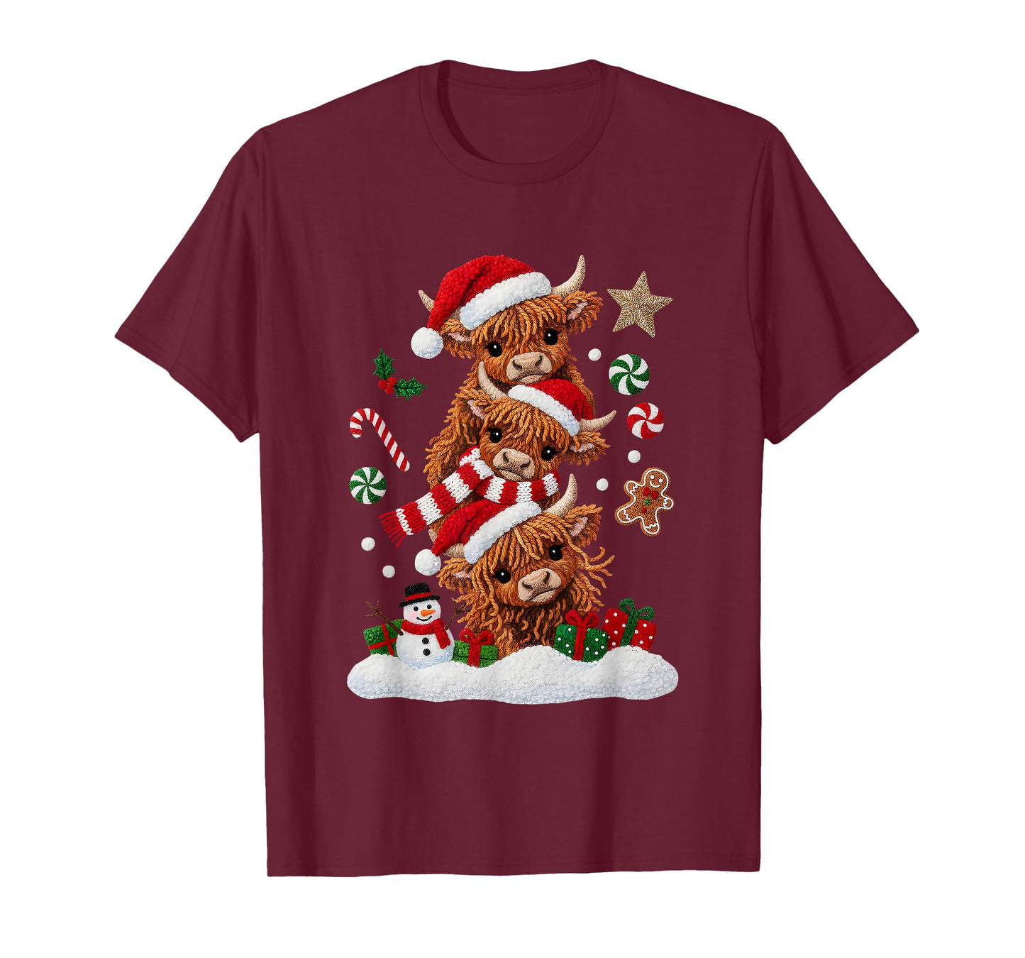 Cute Merry Christmas Highland Cow Christmas Santa Xmas T-Shirt
