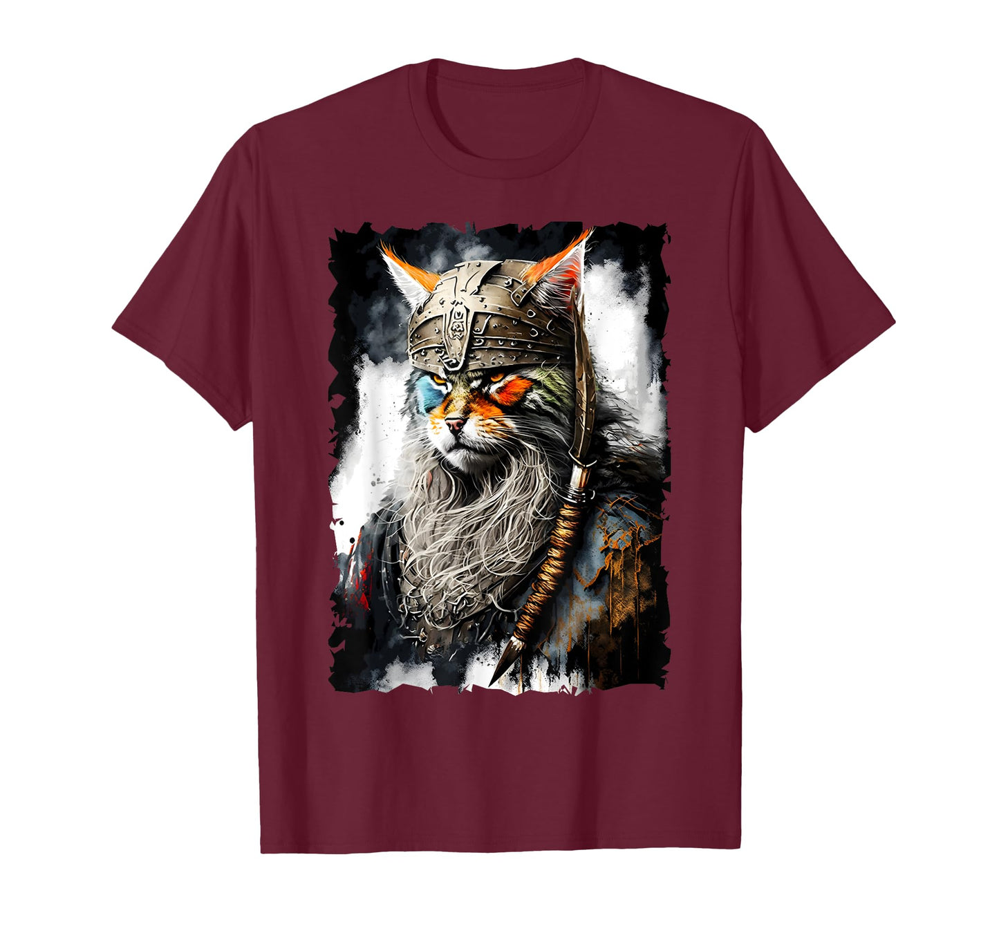 Viking Cat Norse Uniform Painting Portrait Cat Viking Men Women Kids T-Shirt