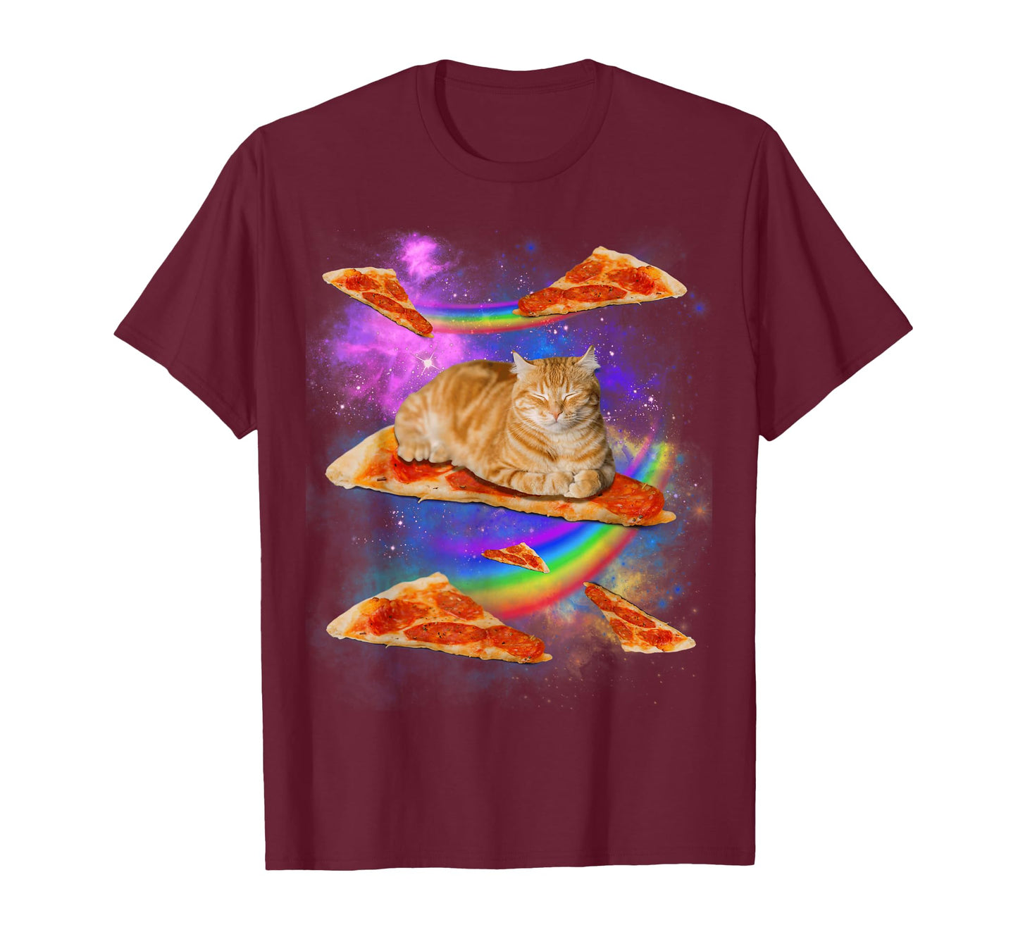 Funny Galaxy Cat in Space, Cat Riding Pizza T-Shirt