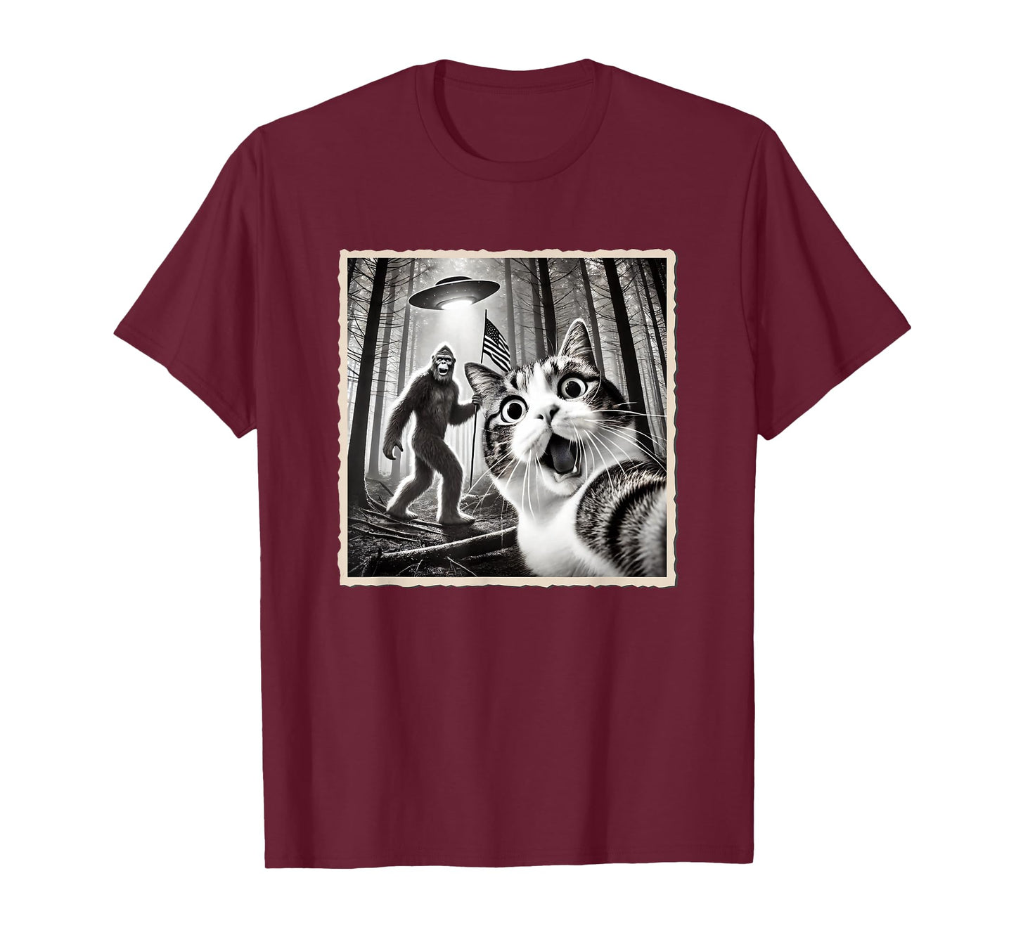 4th of July Bigfoot & Cat, Funny Patriotic, American Flag T-Shirt