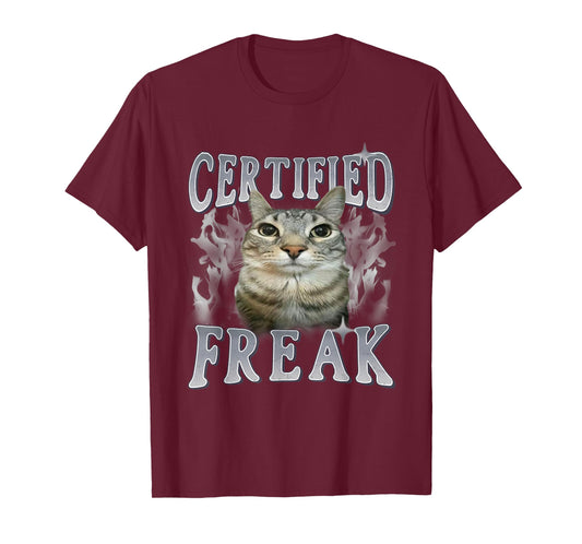Certified Freak Funny Cat Meme Vintage Kitty Graphic T-Shirt