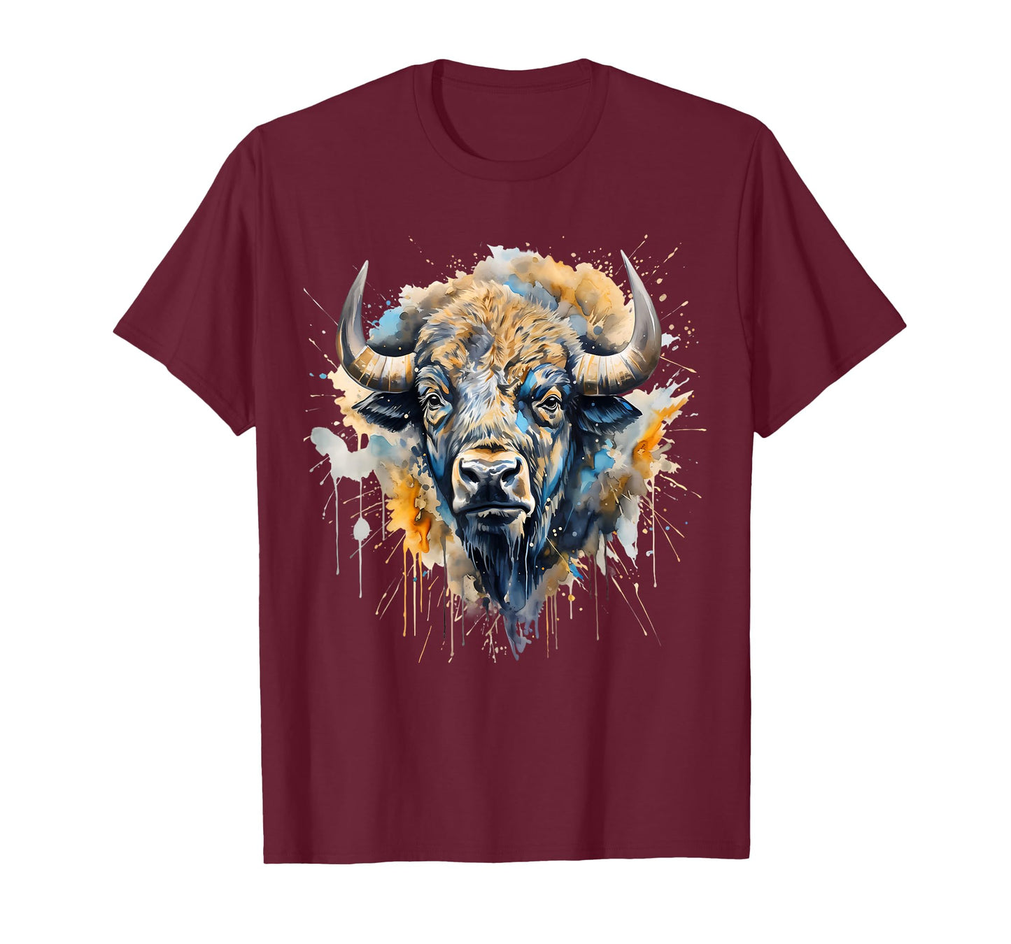 Buffalo Portrait Colorful Splash Artwork Wildlife Bison T-Shirt