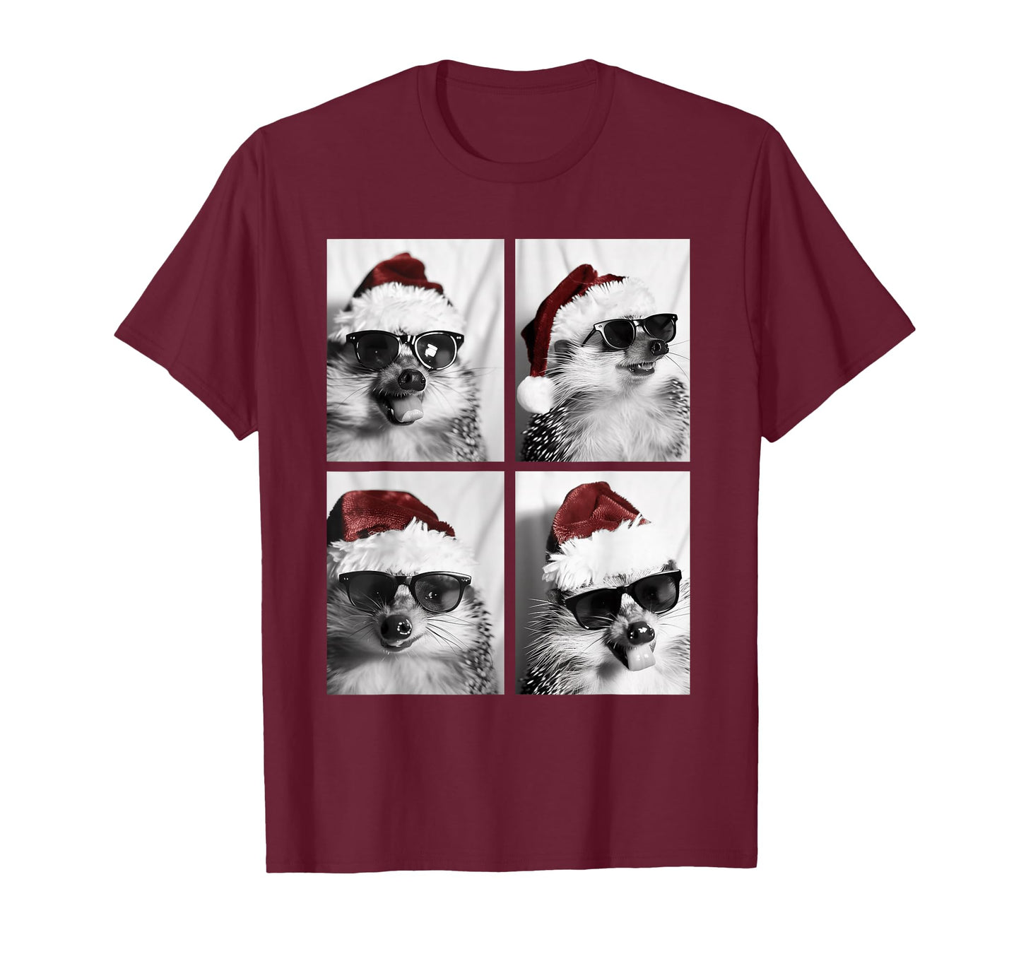 Funny Christmas Hedgehogs with Sunglasses Santa Hat Festive T-Shirt