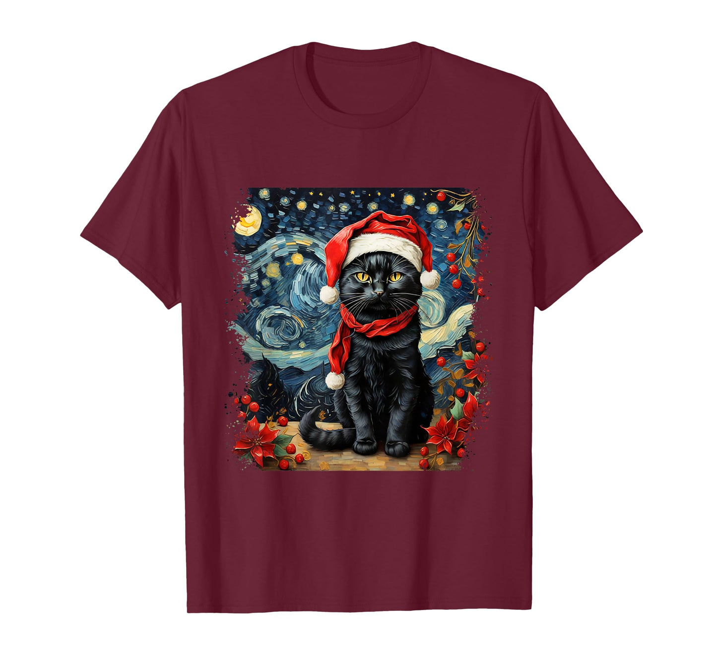 Van Gogh Starry Night Cat Funny Cat Christmas T-Shirt