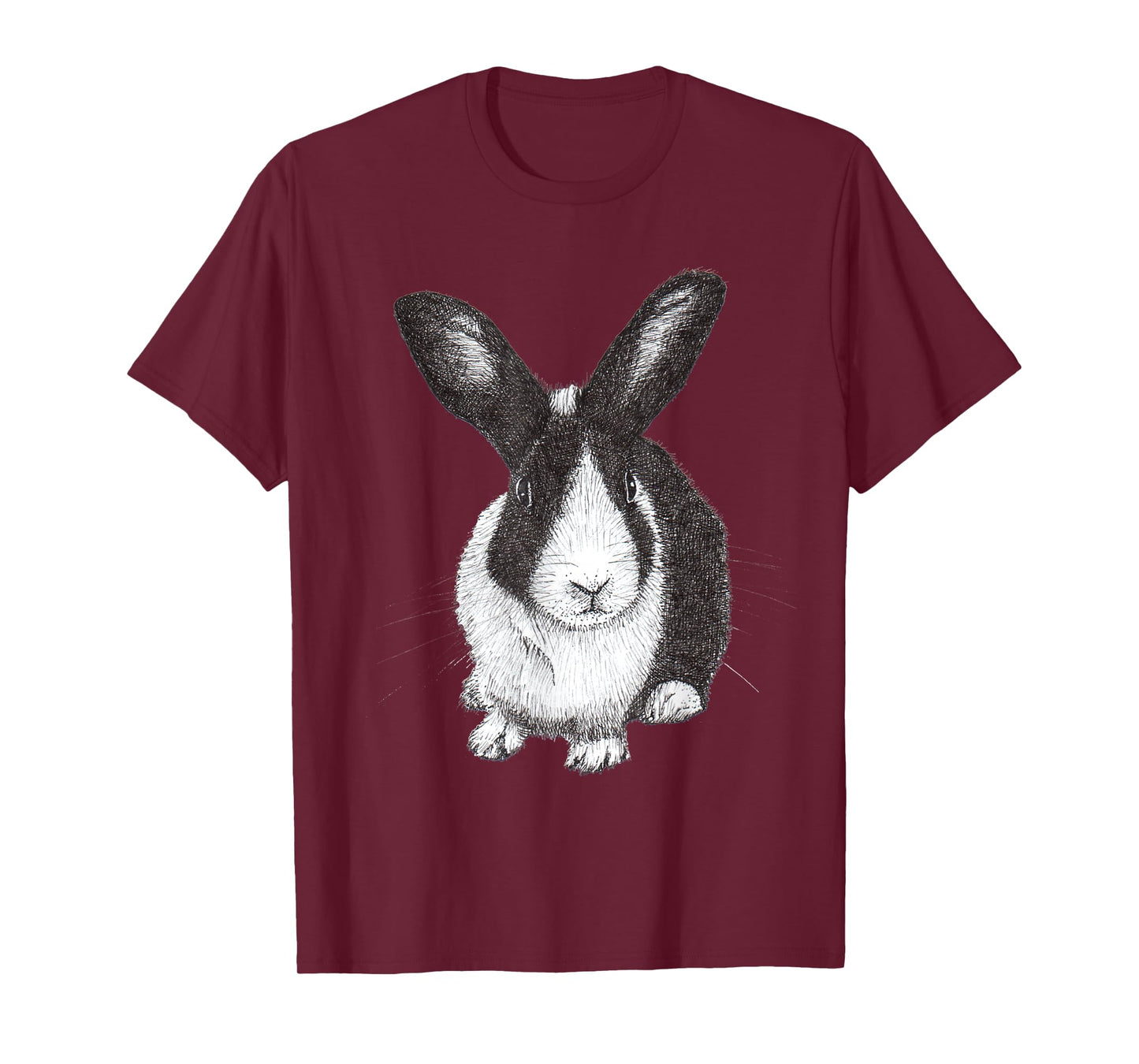 ChescaMade Dutch Bunny Rabbit Drawing T-Shirt - Women's Grey Rabbit Themed T-Shirt - Small - Classic Fit - Short Sleeve - Cotton, Polyester - Unique Rabbit Drawing Graphic