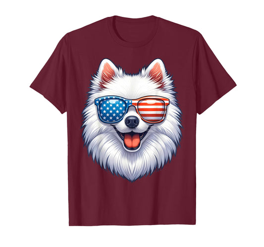 American Eskimo Dog USA Flag Funny Patriotic T-Shirt
