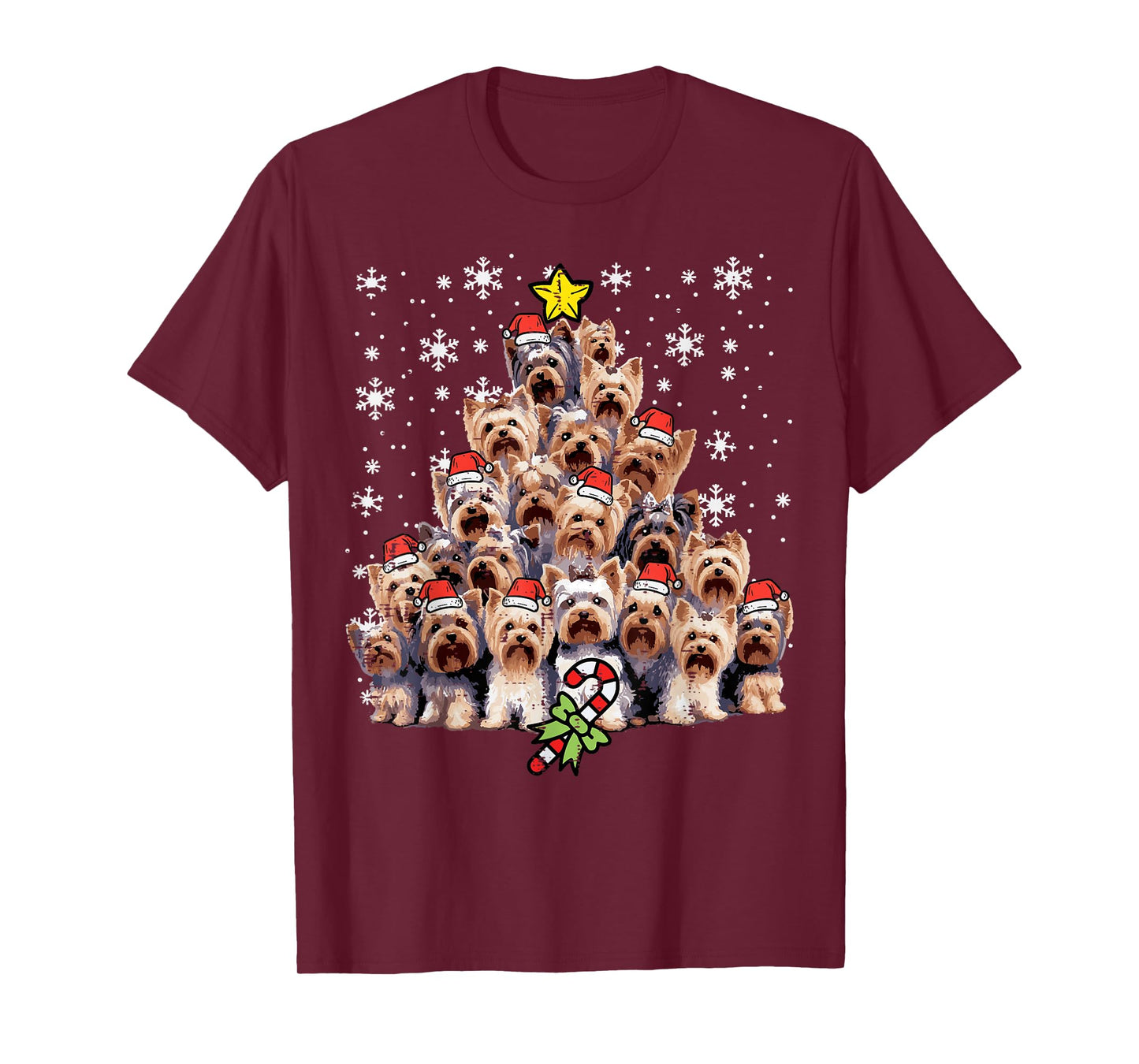 Yorkie Dogs Christmas Tree Xmas Holiday Pet Men Women Kids T-Shirt