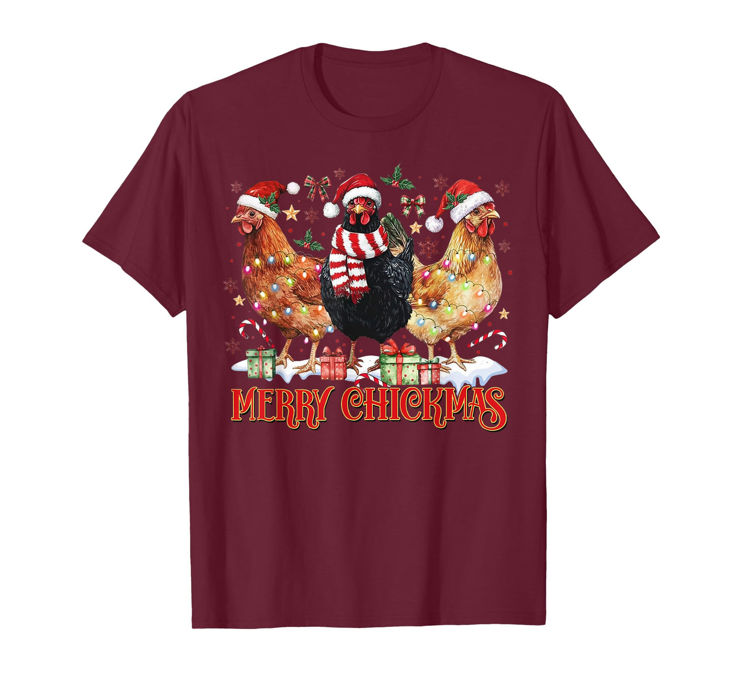Chicken Christmas Merry Chickmas Santa Claus Hat Funny Xmas T-Shirt