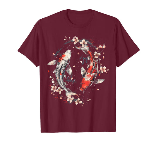 Cherry Blossom Koi Carp Fish Japanese Sakura Graphic Art T-Shirt