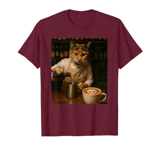 Barista Cat Coffee Lover Latte Cat Lover Cat Mom Cat Person T-Shirt