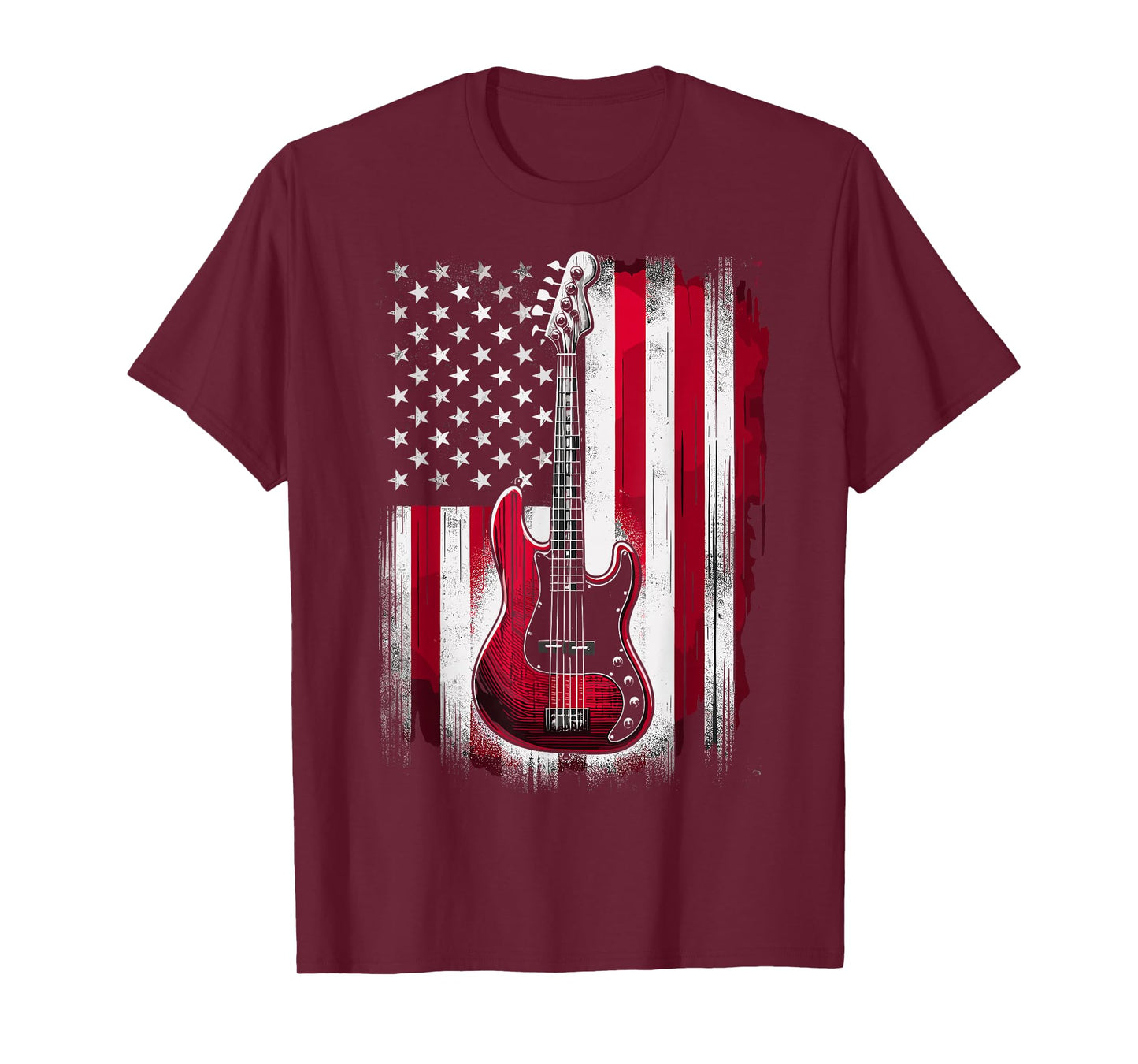 USA American Flag Bass Guitar Musician T-Shirt