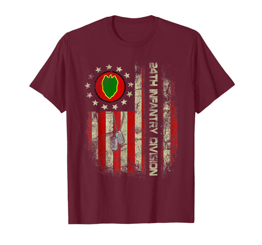 Vintage American Flag 24th Infantry Division Veterans Day T-Shirt