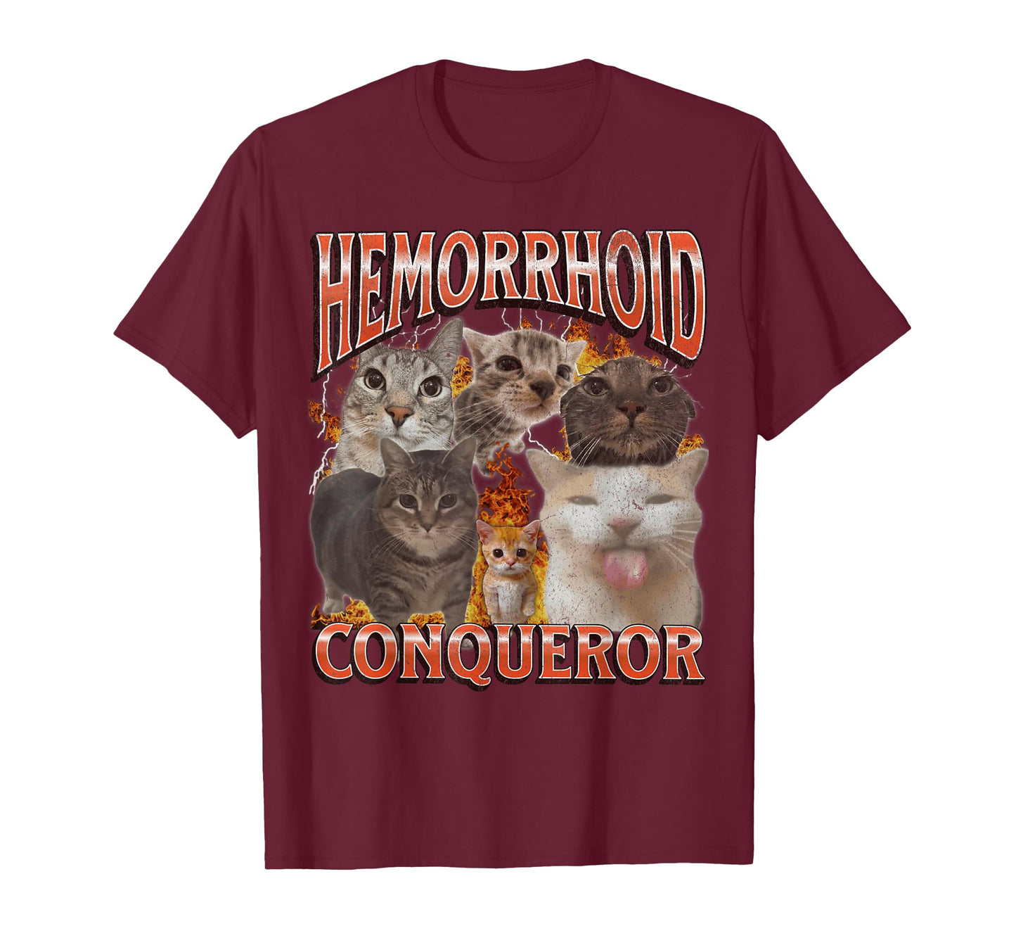 Hemorrhoid Conqueror Funny Cat Meme Bootleg Graphic T-Shirt for Men Women