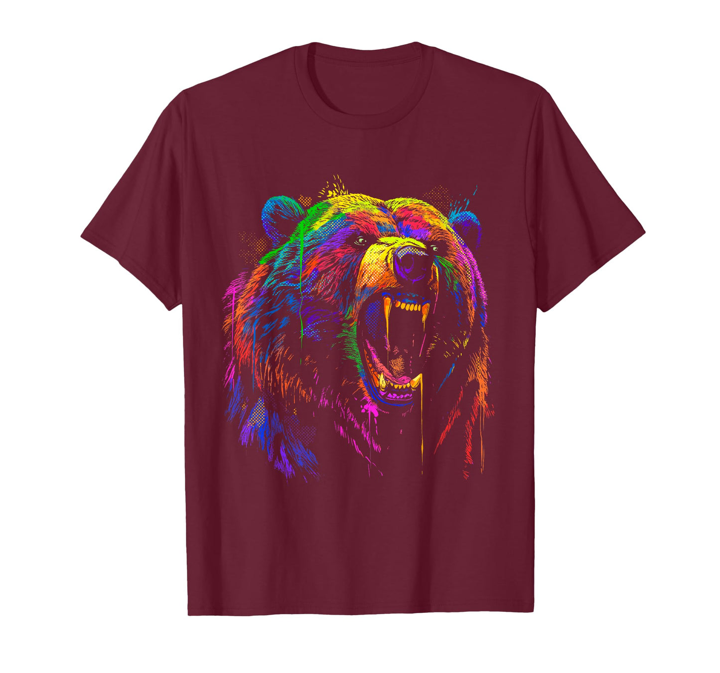 Rainbow Bear Shirt Vivid Vibrant Colorful Grizzly Bear Head T-Shirt