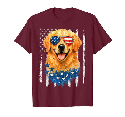American Flag Golden Retriever USA Retro 4th of July T-Shirt