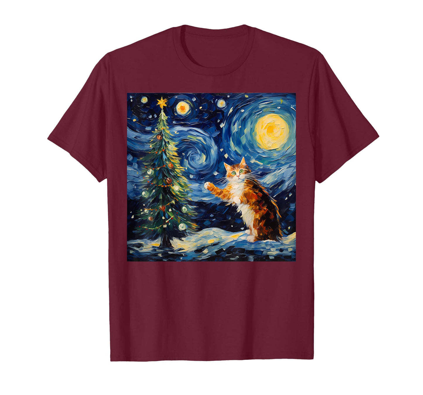 Funny Starry Night Christmas Kitty Kitten Xmas Tree Novelty T-Shirt
