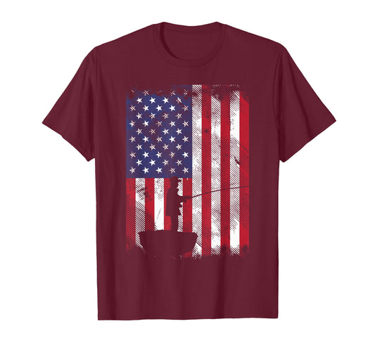 America Flag Fisherman Vintage Fishing Patriotic Angler Gift T-Shirt