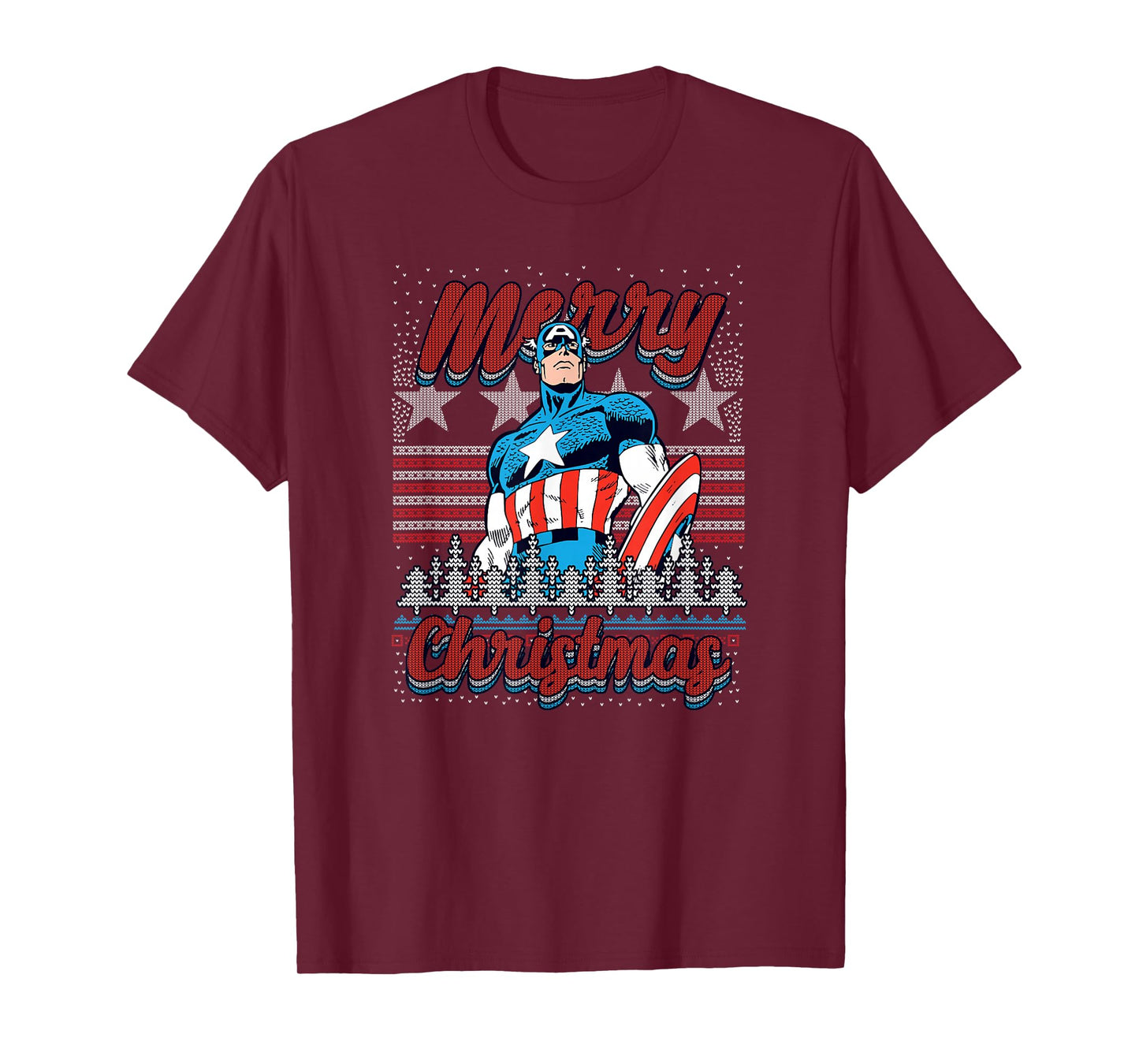 Marvel Christmas Captain America Ugly Sweater Pattern T-Shirt
