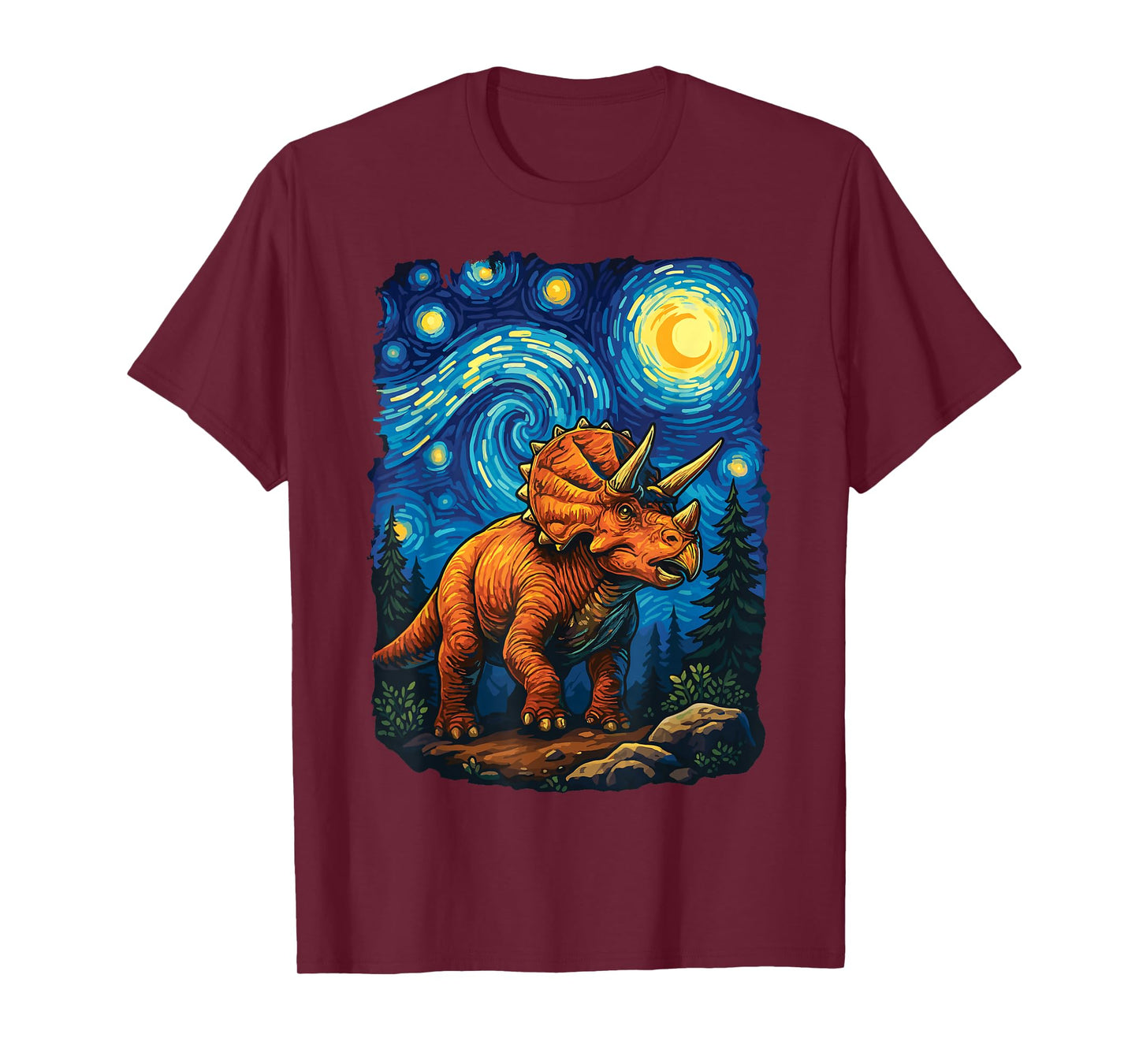Triceratops Dinosaur Prehistoric Starry Night Van Gogh Dino T-Shirt