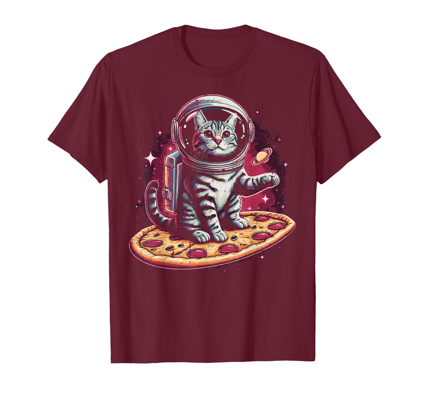Astronaut Cat On Pizza Funny Kitten Food Pun Men Women Kids T-Shirt